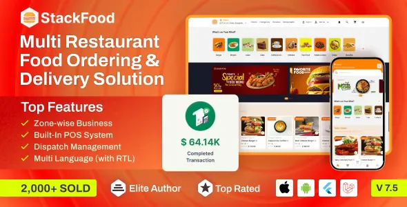 StackFood Multi Restaurant v7.5 - Food Delivery App with Laravel Admin and Restaurant Panel
