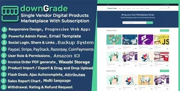 downGrade v6.0 - Single Vendor Digital Marketplace with Subscription
