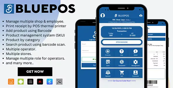 BLUEPOS v1.1 - Android Mobile Point of sale (POS) With Admin Backend API
