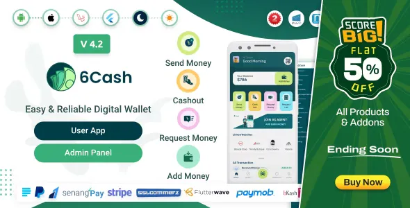 6Cash v4.2 - Digital Wallet Mobile App with Laravel Admin Panel