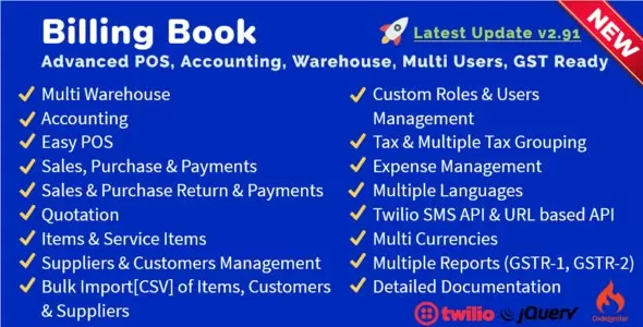 Billing Book v3.0 - Advanced POS, Inventory, Accounting, Warehouse, Multi Users, GST Ready