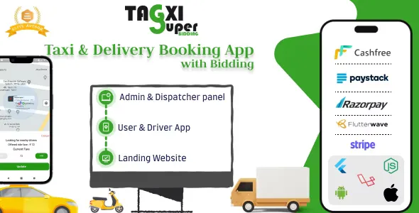 Tagxi Super Bidding v2.7 - Taxi + Goods Delivery Complete Solution with Bidding Option