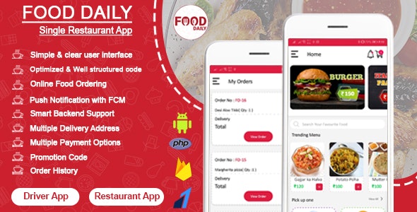 Food Daily v1.0.3 - An On Demand Android Food Delivery App, Delivery Boy App and Restaurant App