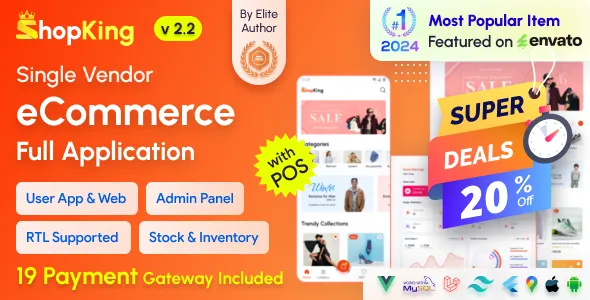 ShopKing - eCommerce App with Laravel Website & Admin Panel with POS