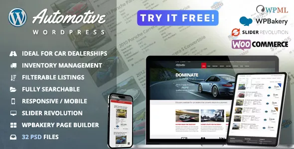 Automotive Car Dealership Business WordPress Theme v13.0