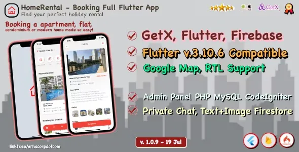 HomeRental v1.0.9 - Booking Properties Full Flutter App with Chat