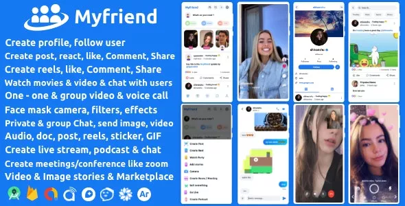 Myfriend v3.0 - Friend Chat Post Tiktok Follow Radio Group Ecommerce Zoom Live Clone Social Network App