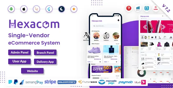 Hexacom v7.2 - Single Vendor eCommerce App with Website, Admin Panel and Delivery Boy App