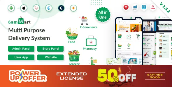 6amMart v2.5.2 - Multivendor Food, Grocery, eCommerce, Parcel, Pharmacy Delivery App with Admin & Website
