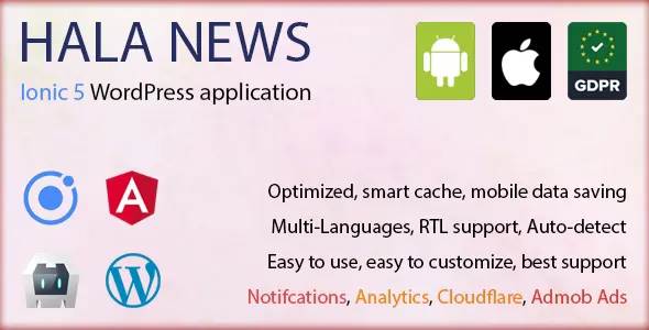 Hala News Pro v1.1.10 - Full Ionic 5 Mobile App for WordPress - Admob, Analytics, Rewards Ads, Cloudflare