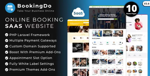 BookingDo SaaS v3.6 - Multi Business Appointment Scheduling & Service Booking Website Builder