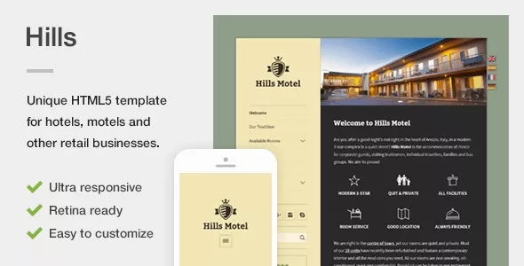 Hills - A Unique Responsive Hotel / Motel HTML5 Template