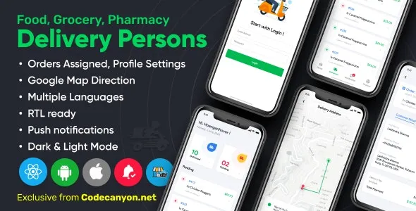 Delivery Person for Food, Grocery, Pharmacy, Stores React Native v2.3.0 - Wordpress Woocommerce App