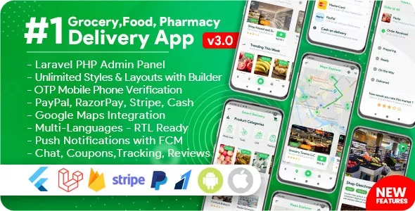 Grocery, Food, Pharmacy, Store Delivery Mobile App with Admin Panel