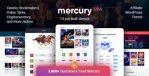 Mercury v3.9.6 - Affiliate WordPress Theme. Casino, Gambling & Other Niches. Reviews & News