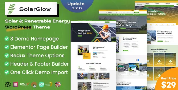 Solarglow v1.2.0 - Renewable Energy Elementor WordPress Theme
