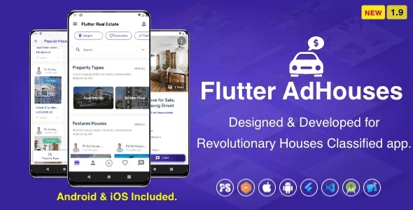 Flutter AdHouses for House Classified BuySell iOS and Android App with Chat v2.5