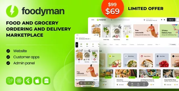Foodyman v2024-17 - Multi-Restaurant Food and Grocery Ordering and Delivery Marketplace