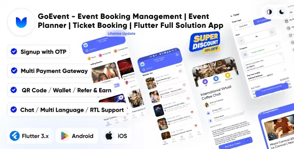 GoEvent v1.3 - Event Booking Management - Event Planner - Flutter Full Solution App
