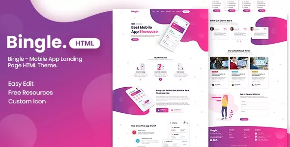 Bingle - Mobile App Landing Page HTML Theme