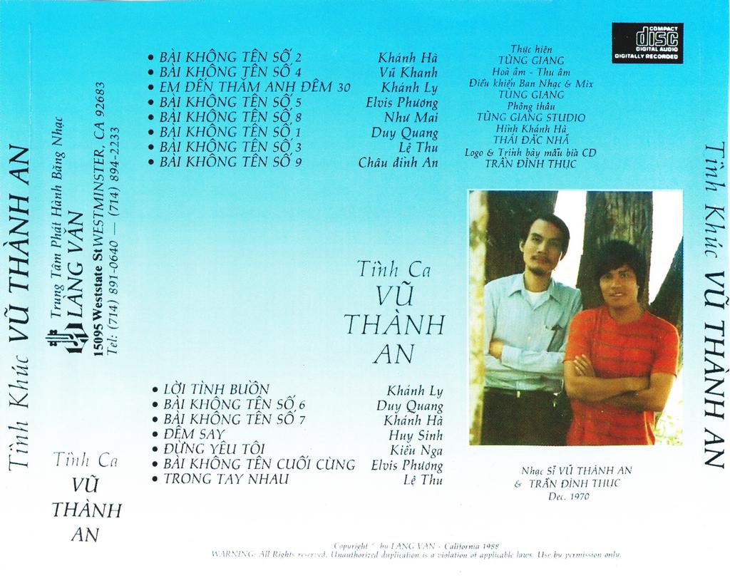 Album Lossless Tình Khúc Vũ Thành An - Various Artists 1988
