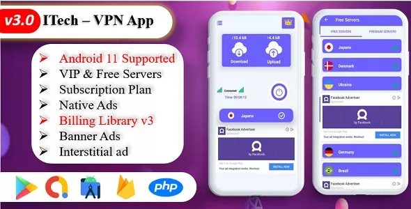 ITech VPN App v3.0 - VPN Unblock Proxy, VPN Secure Servers, Admin Panel, Admob Ads