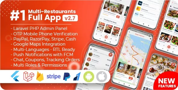 Food Delivery Flutter + PHP Laravel Admin Panel v2.7.0