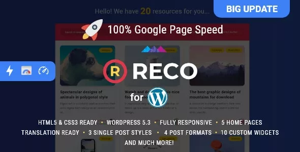 Reco v5.0.0 - Minimal Lightweight AMP Theme for Freebies