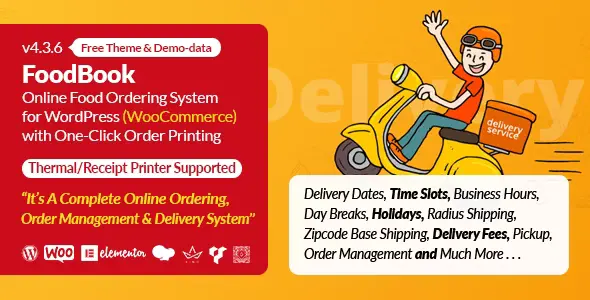 FoodBook v4.3.6 - Online Food Ordering & Delivery System for WordPress with One-Click Order Printing
