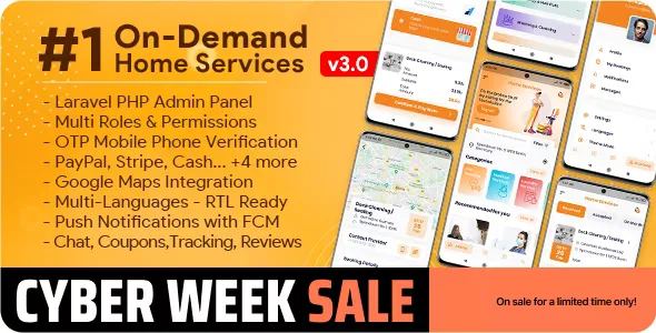 On-Demand Home Services, Business Listing, Handyman Booking with Admin Panel v3.0.0