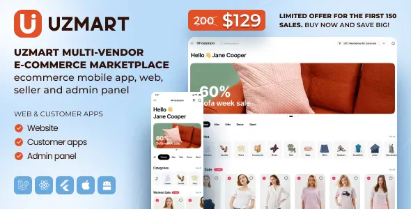 UzMart Multi-Vendor E-commerce Marketplace - eCommerce Mobile App, Web, Seller and Admin Panel