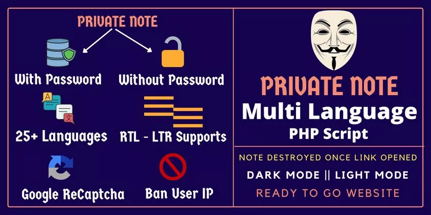 Privy - Private Note Multi Language PHP Script