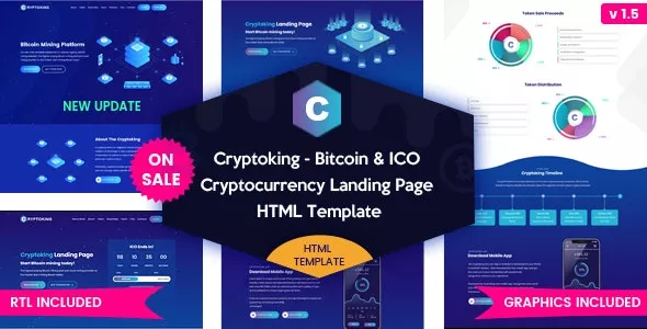 Cryptoking ICO v1.5 - Bitcoin & ICO Cryptocurrency Landing Page HTML Template