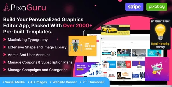 PixaGuru v1.8 - SAAS Platform to Create Graphics, Images, Social Media Posts, Ads, Banners, & Stories