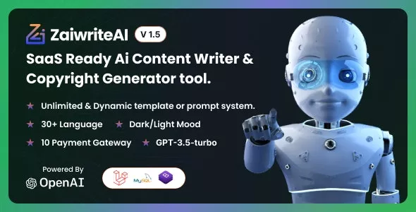 ZaiwriteAI v2.0 - Ai Content Writer & Copyright Generator Tool with SAAS