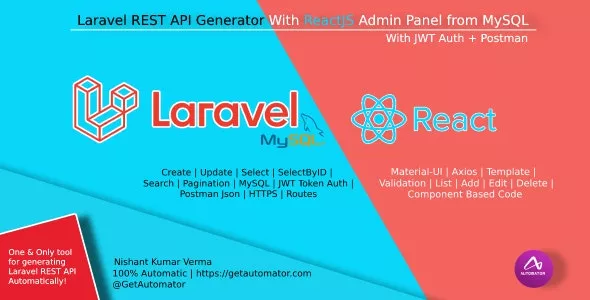 Laravel REST API Generator With React Admin Panel Generator + JWT Auth + Postman