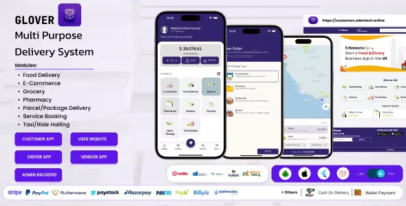Glover v1.7.30 - Grocery, Food, Pharmacy Courier & Service Provider + Backend + Driver & Vendor App