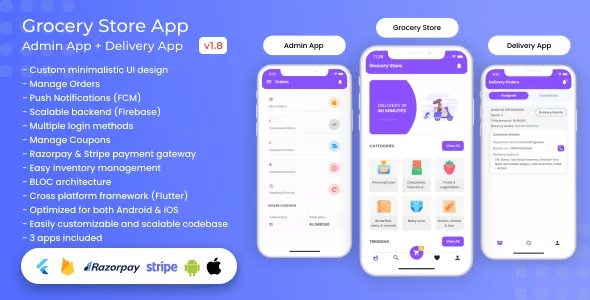 Grocery, Food, E-commerce Single Vendor Store with Admin App and Delivery App v1.3.0