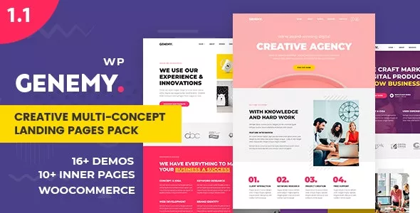 Genemy v1.6.6 - Creative Multi Concept Landing Pages Pack With Page Builder