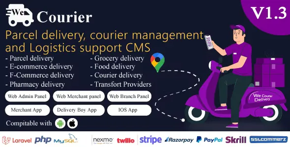 We Courier v1.3 - Courier and Logistics Management CMS with Merchant, Delivery App