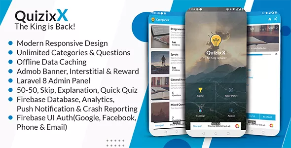 Quizix X - Android Quiz App with AdMob, FCM Push Notification, Offline Data Caching
