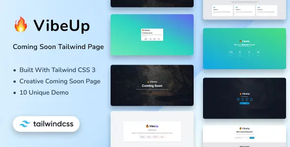 VibeUp - Tailwind CSS Coming Soon HTML Template