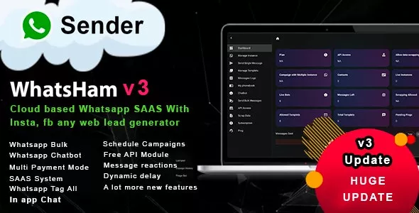 WhatsHam v3.6.1 - Cloud based WhatsApp SASS System with Lead Generator