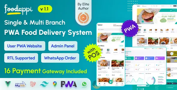 FoodAppi v1.1 - PWA Food Delivery System and WhatsApp Menu Ordering with Admin Panel | Restaurant POS