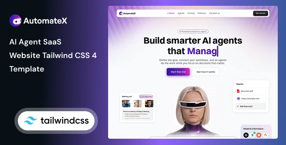 Automatex - AI Agent SaaS Website Tailwind CSS 4 HTML Template