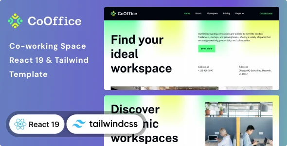 CoOffice - Coworking Space Website React 19 & Tailwind CSS 4 Template