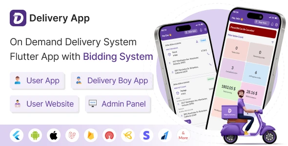 Delivery App v35.0 - On Demand Delivery System Flutter App with Bidding System