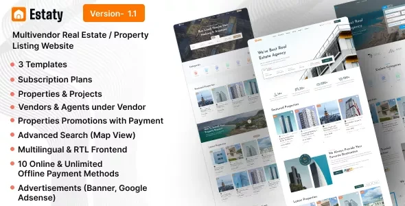 Estaty v1.1 - Multivendor Real Estate / Property Listing Website (Subscription Based)
