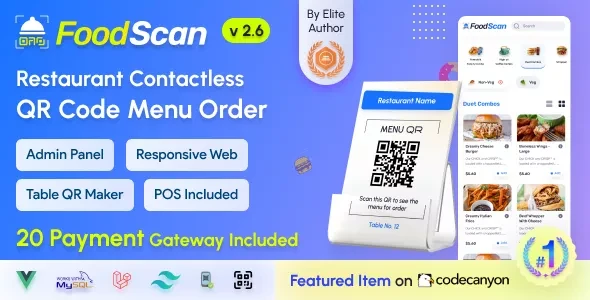 FoodScan v2.6 - QR Code Restaurant Menu Maker and Contactless Table Ordering System with Restaurant POS