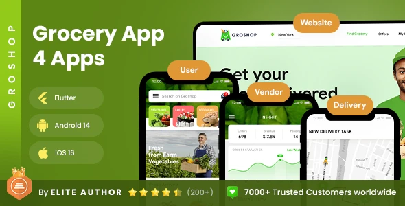 GroShop v2.1 - Grocery Flutter App Template, 3 Apps, User App + Seller App + Delivery App